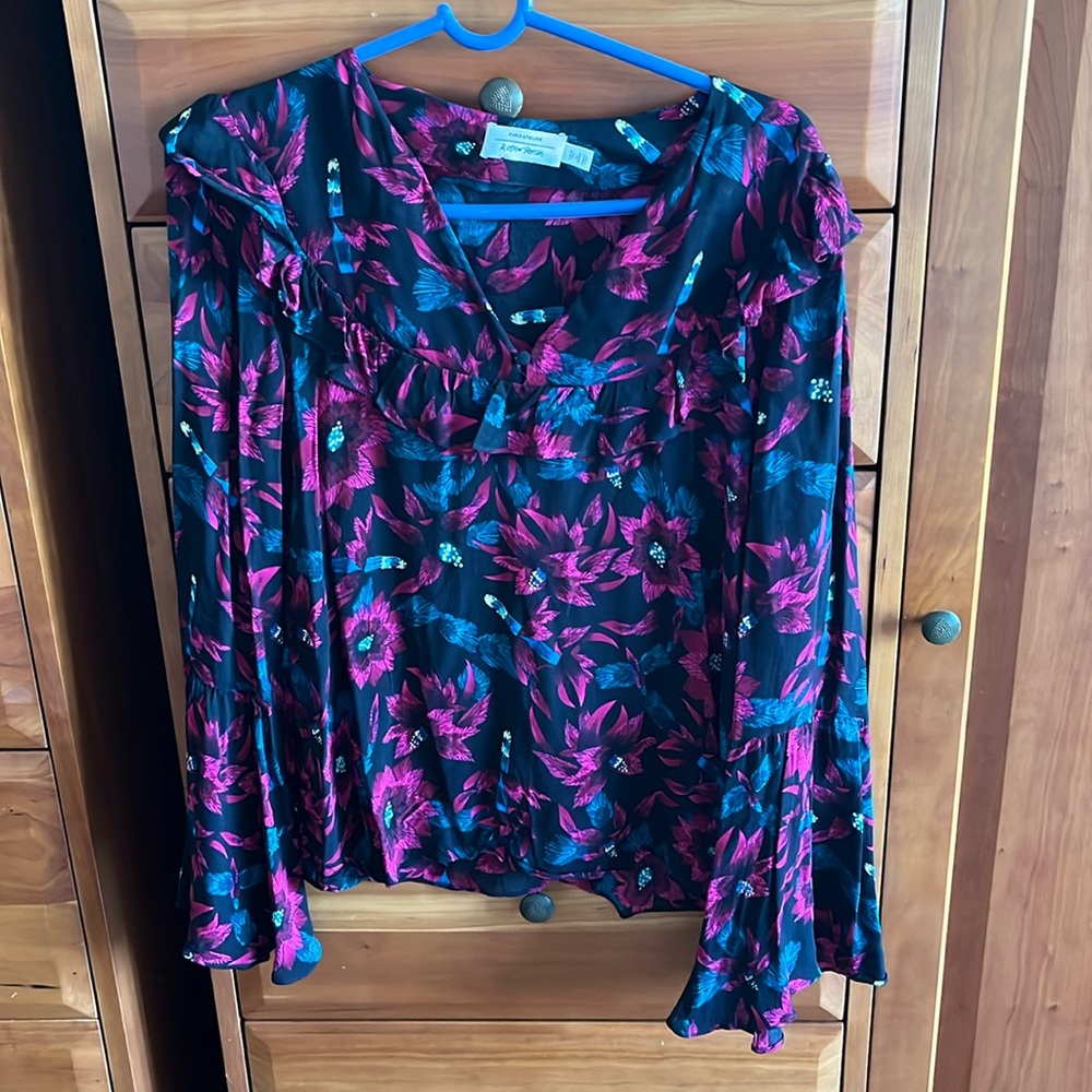 & Other Stories Womens Size 6 Black Floral Pattern LS Button Up Blouse